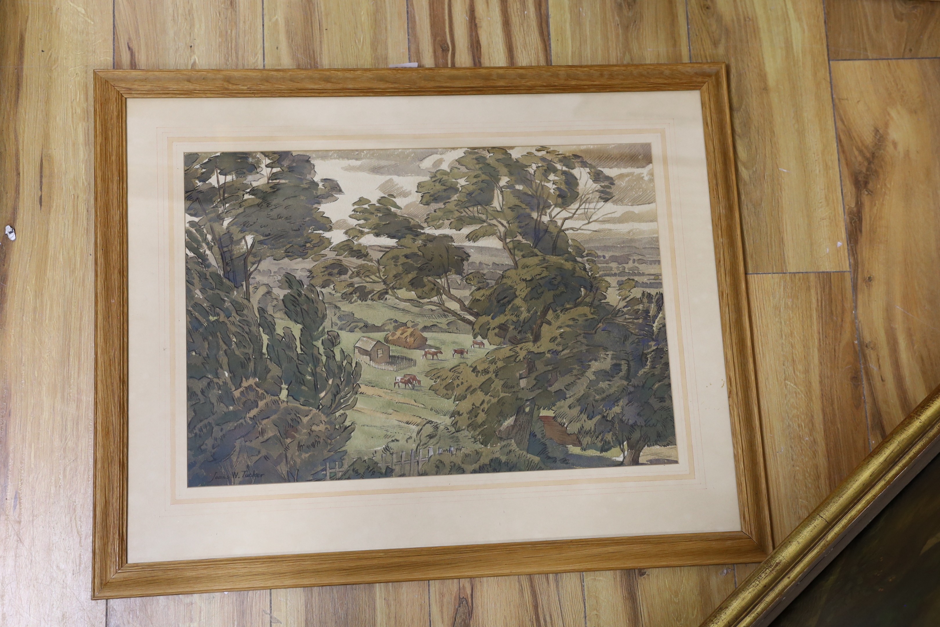 James Walker Tucker (1898-1972), watercolour, 'A Summer breeze in the Cotswolds (from Horsepools)', signed, 35 x 50cm